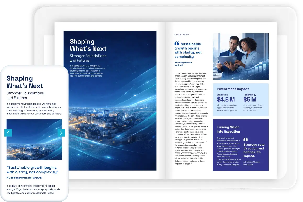 Responsive digital content blocks arranged in a modern layout adapting across desktop, tablet, and mobile screens
