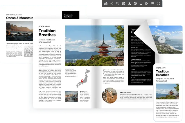 Digital Flipbook displayed on desktop, tablet and mobile devices.
