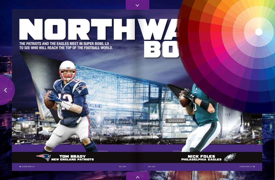 A Snapshot of the Super Bowl LIII program overlayed with a Color wheel