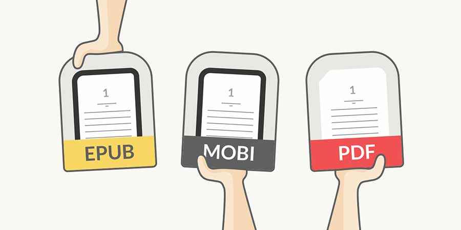 arm holding 3 devices with words EPIB, MOBI, PDF on each one